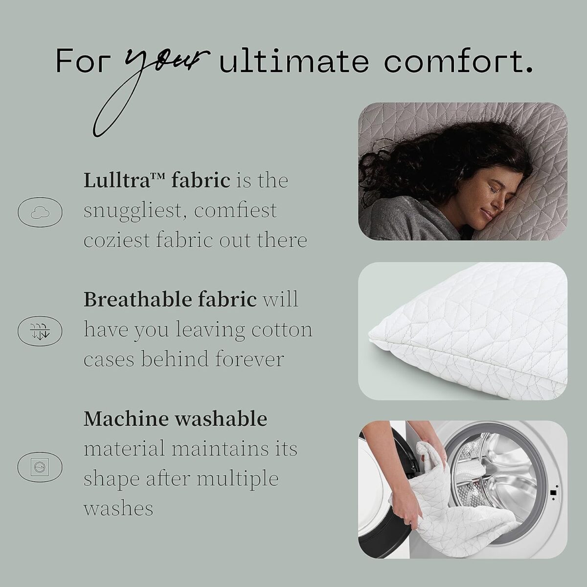 Coop Home Goods Original Pillow Case, Queen Size Pillow Case for Memory Foam Pillows, Breathable Ultra Soft Lulltra Fabric Cover with Zipper, Polyester/Rayon - Görsel 2