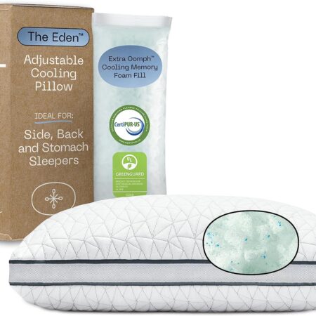 Coop Home Goods Eden Bed Pillow Queen Size for Sleeping on Back, Stomach and Side Sleeper- Medium Soft Memory Foam Cooling Gel