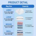 20 Pack Vacuum Storage Bags with Hand Pump, 4 Jumbo + 4 Large + 4 Medium + 8 Small Plastic Packaging Bags, 80% Space Saver Vacuum Seal Bags for Clothing, Travel Lugggage, Blankets, Comforters - Görsel 4