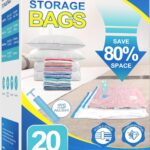 20 Pack Vacuum Storage Bags with Hand Pump, 4 Jumbo + 4 Large + 4 Medium + 8 Small Plastic Packaging Bags, 80% Space Saver Vacuum Seal Bags for Clothing, Travel Lugggage, Blankets, Comforters