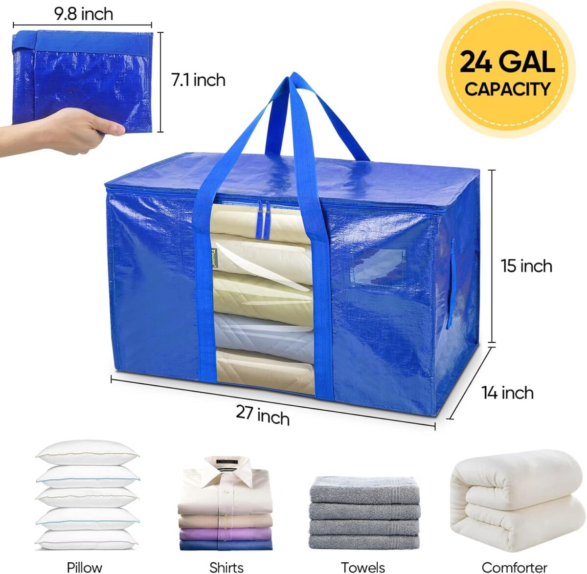6-Pack Oversized Moving Bags with Reinforced Handles, Heavy-Duty Storage Tote Moving Supplies for Packaging, Camping - Görsel 2