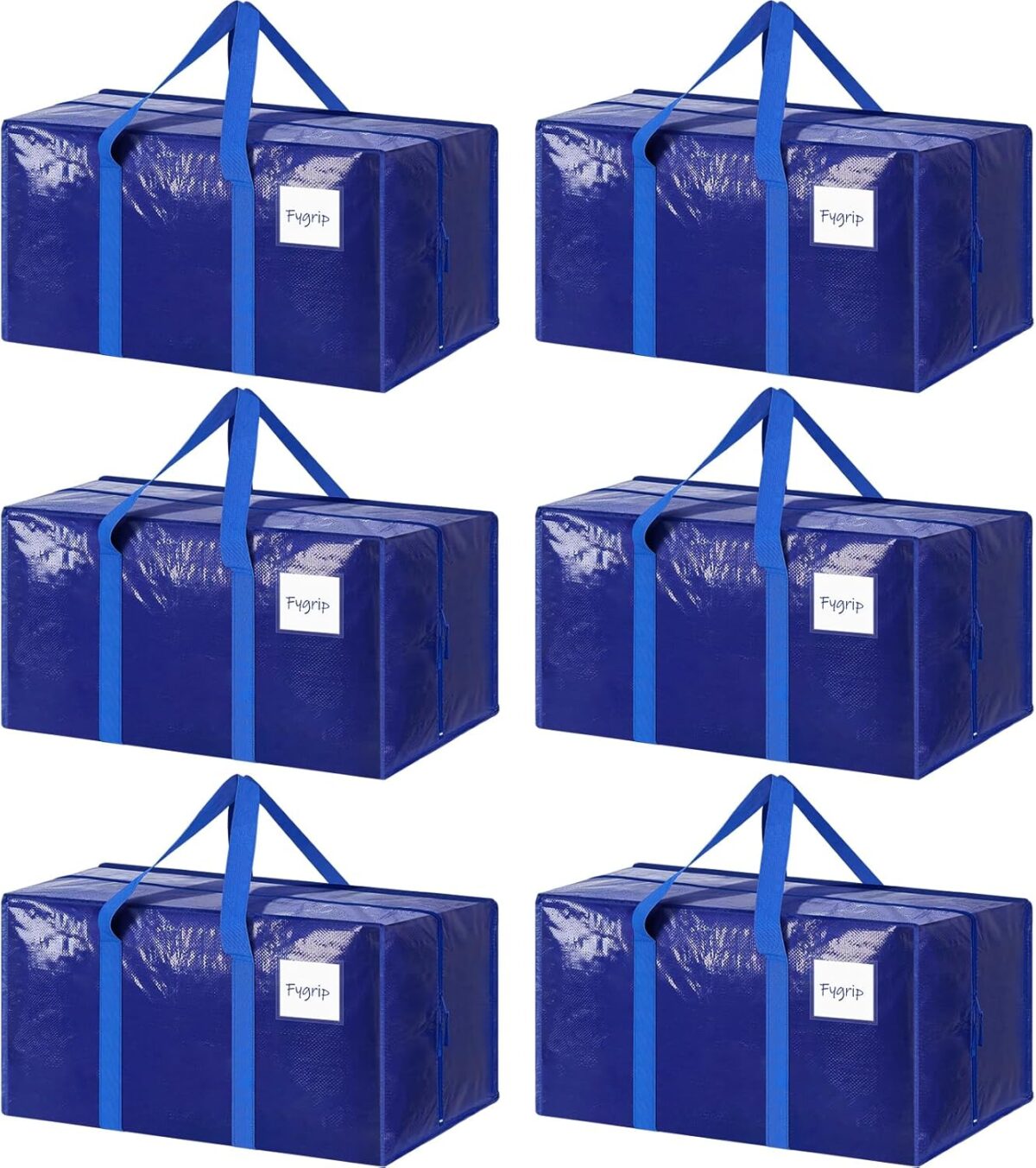 6 Pack Extra Heavy Duty Large Moving Bags with Strong Zipper & Comfortable Handles, Sturdy & Durable Clothes Storage Bags Totes Bins, Packing Moving Boxes for College Supplies, Blue - Görsel 1