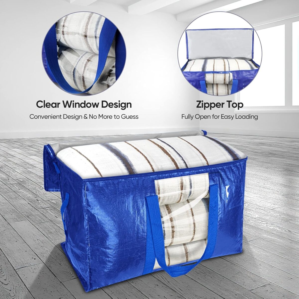 6-Pack Oversized Moving Bags with Reinforced Handles, Heavy-Duty Storage Tote Moving Supplies for Packaging, Camping - Görsel 6