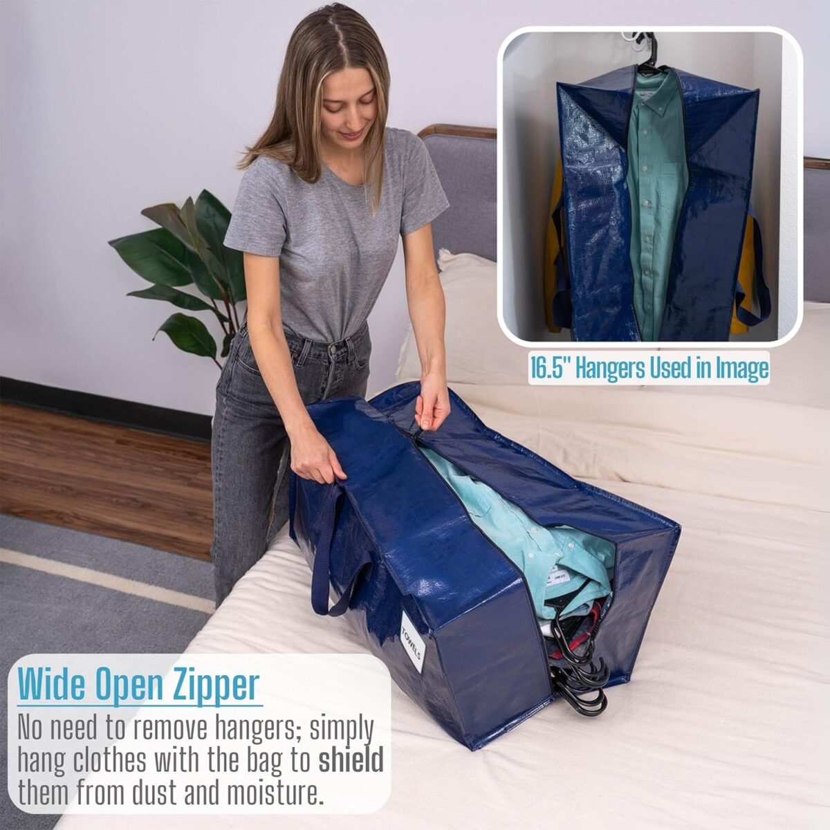 6 Pack Moving Bags w/Backpack Straps, Heavy Duty, Moving Boxes Alternative, Packing Supplies, Large Storage Totes for Dorm Room Essentials with Zipper for Clothes - Görsel 3