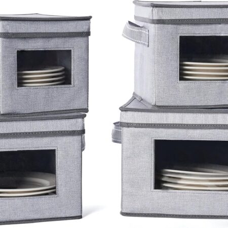 4 Size China Storage Containers for Dishes Plate Hard Shell, Holiday Ornament Storage Box, Moving Case for Packing Dinnerware Glasswear