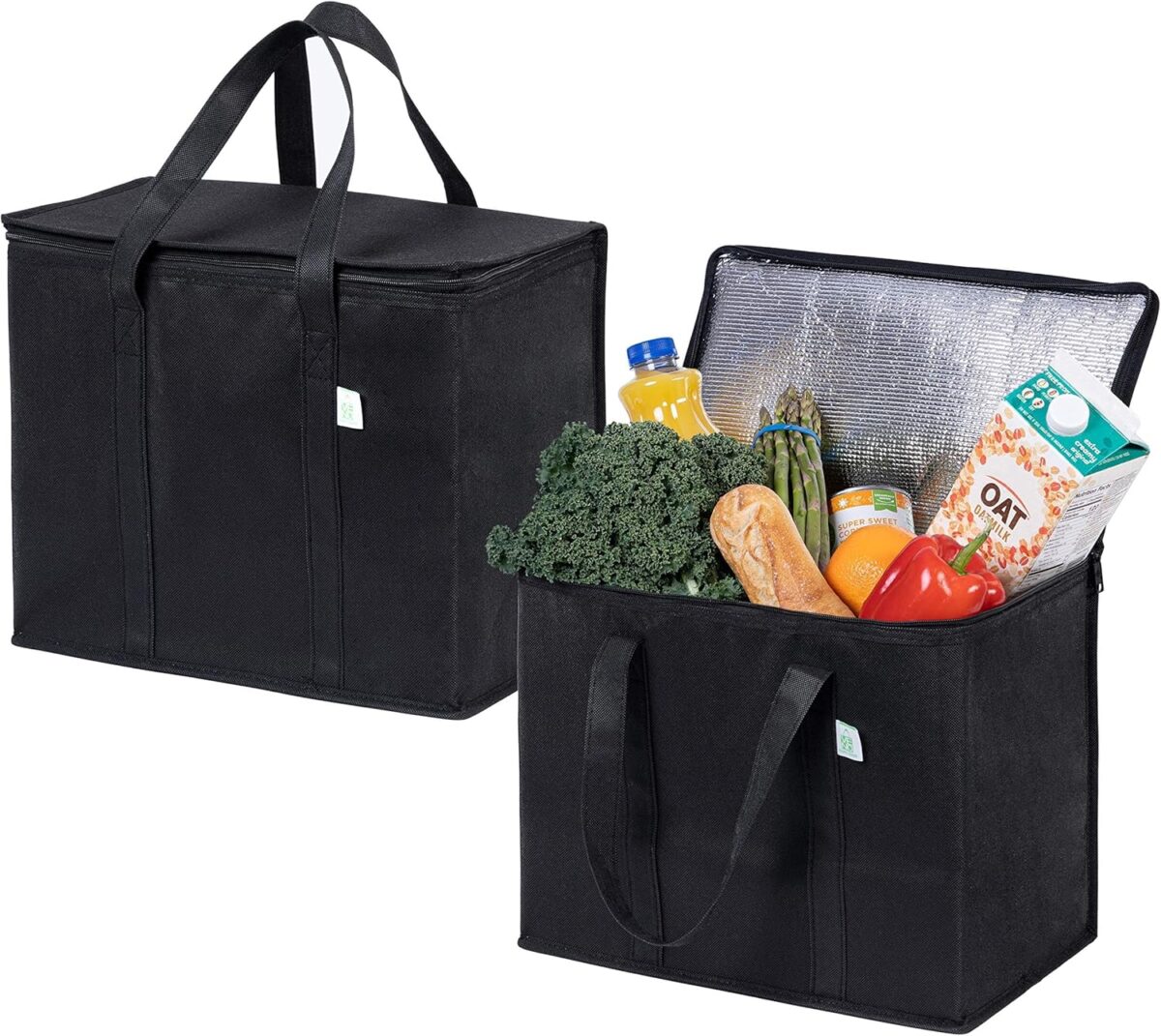 2 Pack Cooler Bags - Insulated for Food Delivery, Collapsible and Reusable Shopping Bags with Zipper, Foldable, Heavy-Duty, Stands Upright - Ideal for Groceries - Görsel 1