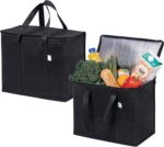 2 Pack Cooler Bags - Insulated for Food Delivery, Collapsible and Reusable Shopping Bags with Zipper, Foldable, Heavy-Duty, Stands Upright - Ideal for Groceries