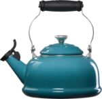 Le Creuset Enamel On Steel Whistling Tea Kettle with Metal Finishes, 1.7 qt., Caribbean