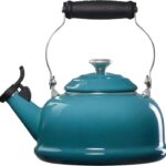 Le Creuset Enamel On Steel Whistling Tea Kettle with Metal Finishes, 1.7 qt., Caribbean